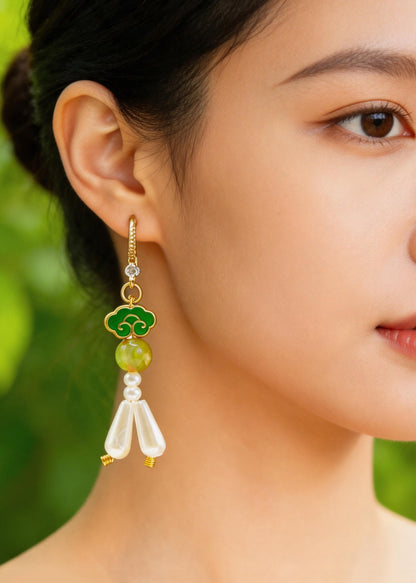 Fine White Pearl Ethnic Style Drop Earrings