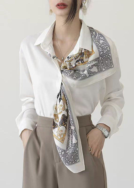 Camisas finas de seda blanca con cuello Peter Pan para primavera