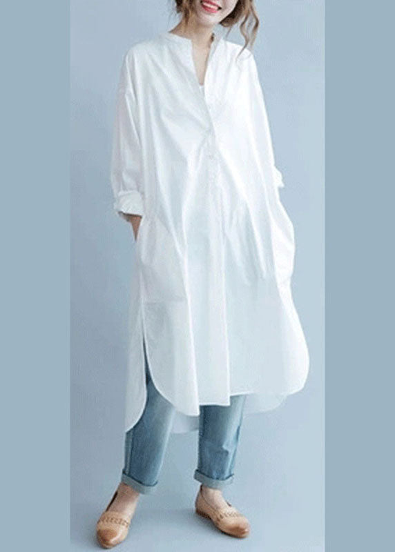 Feines Weißes Taschen Knopfseite offen Herbst Shirt Langarm