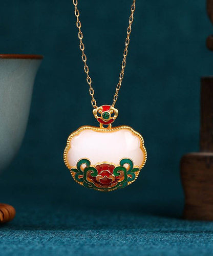 Collar de cadena con cerradura de longevidad de Ruyi blanco fino y sentido avanzado