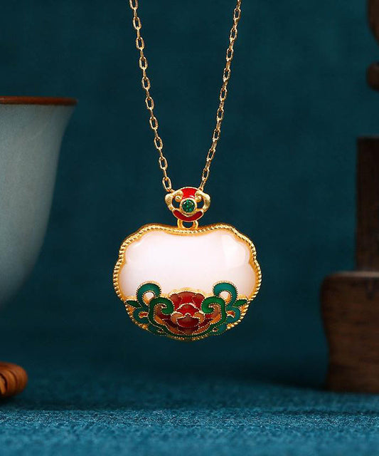 Collar de cadena con cerradura de longevidad de Ruyi blanco fino y sentido avanzado