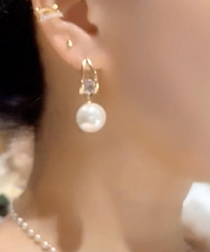 Pendientes colgantes de perlas y circonitas de aleación de plata fina blanca