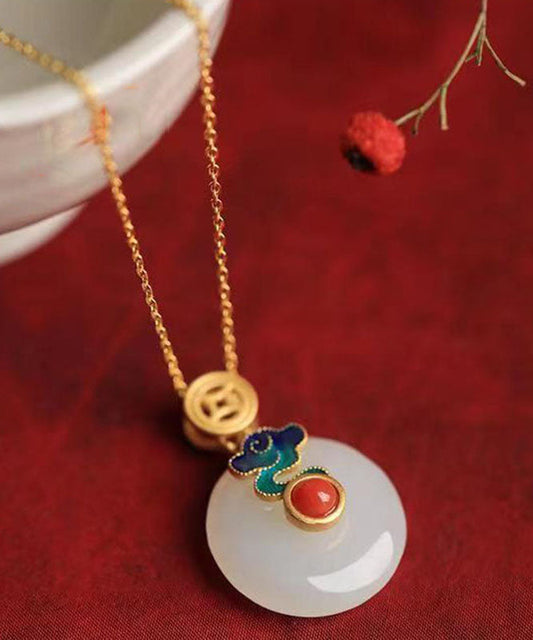 Collar con colgante de hebilla de ping con esmalte dorado antiguo en plata fina de ley blanca