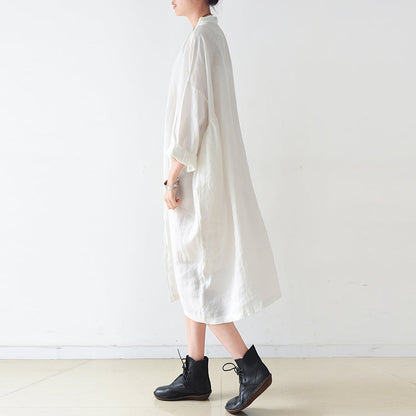 Feine weiße Leinenhemdkleider in Übergröße für Damen im Herbst 2024