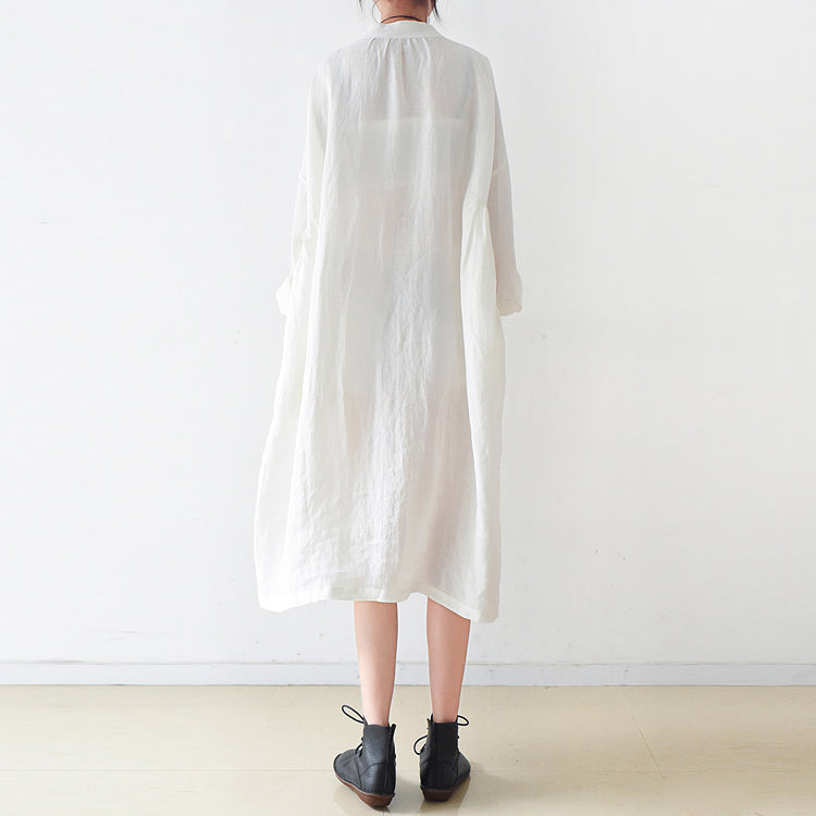 Feine weiße Leinenhemdkleider in Übergröße für Damen im Herbst 2024