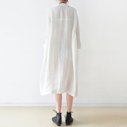 Feine weiße Leinenhemdkleider in Übergröße für Damen im Herbst 2024