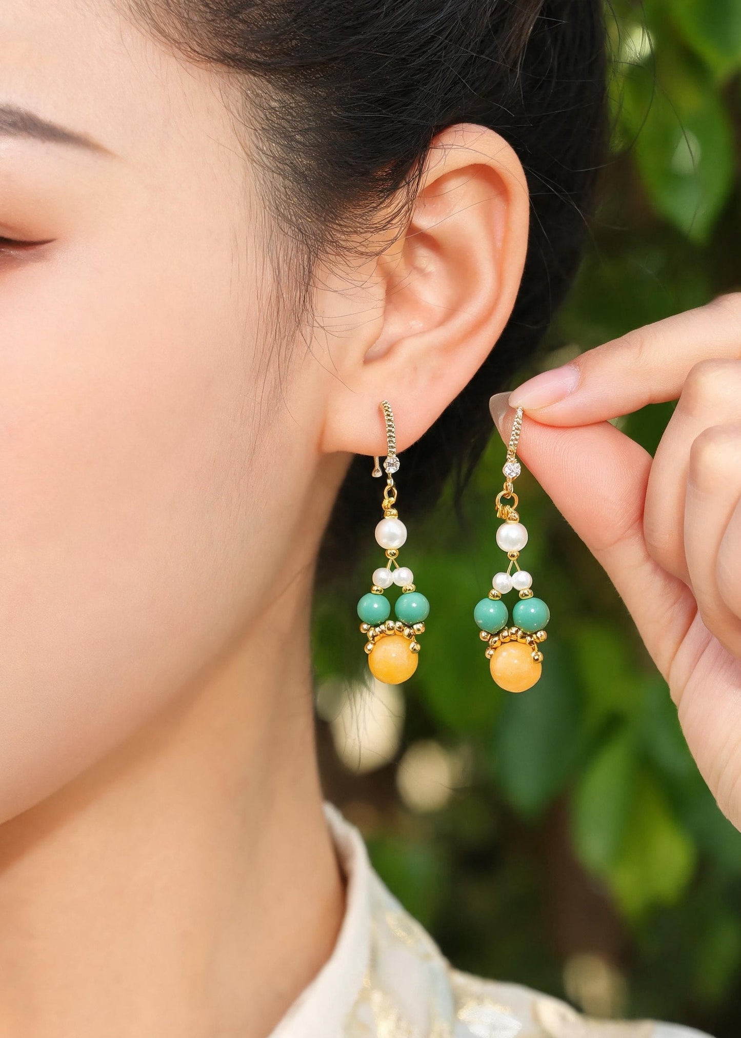 Fine Yellow Amber Chinese Style Drop Earrings