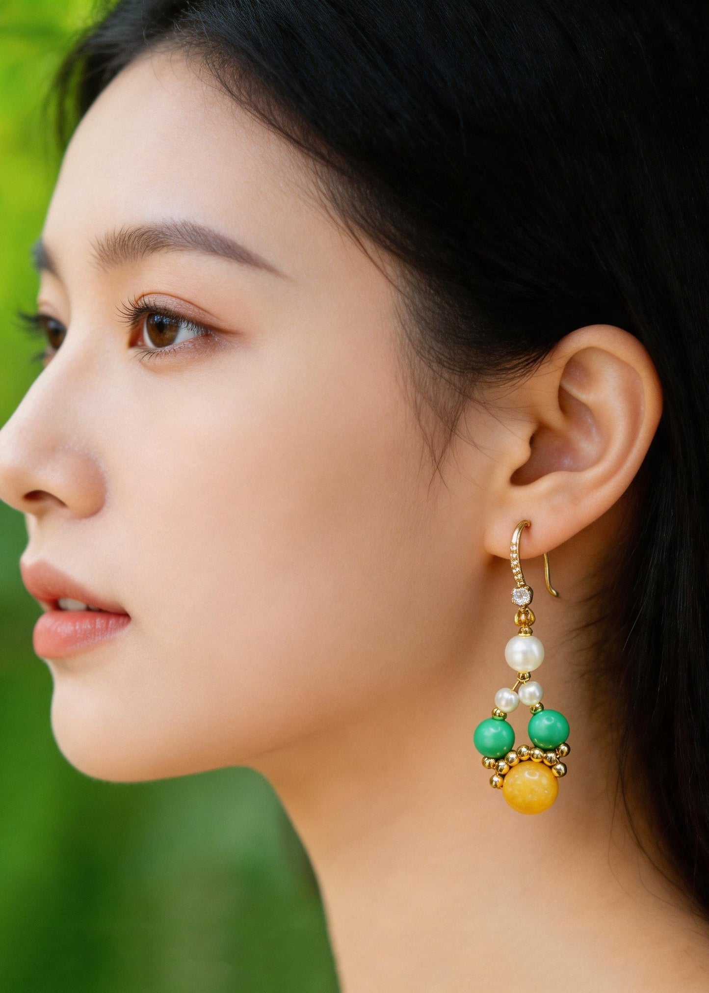 Fine Yellow Amber Chinese Style Drop Earrings