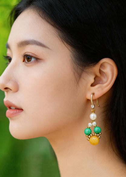 Fine Yellow Amber Chinese Style Drop Earrings