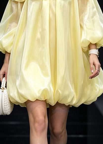 Fine Yellow Oversized Floral Silk Day Dress Summer