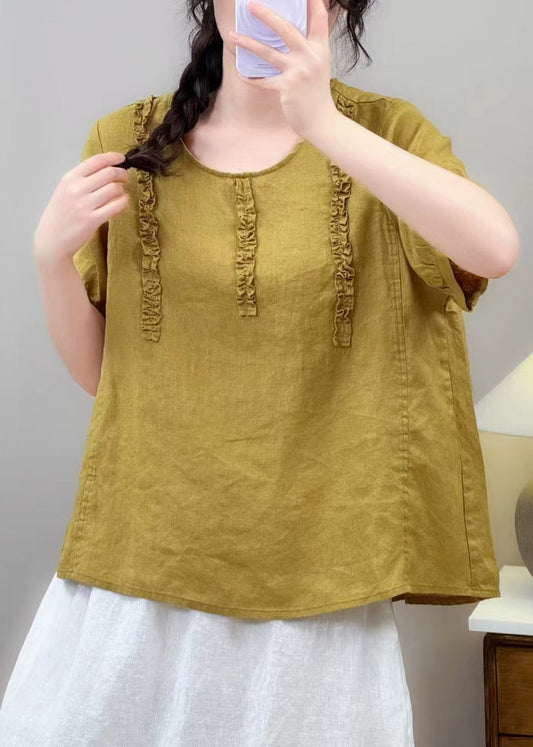 Fine Yellow Ruffled Cotton Blouse Top Summer