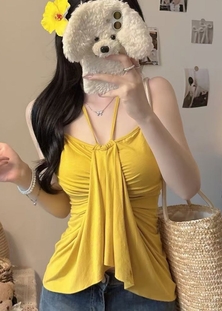 Fine Yellow Silm Fit Cotton Halter Tops Summer