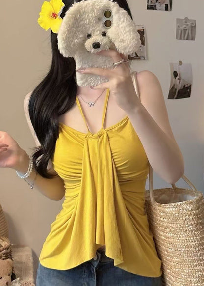Fine Yellow Silm Fit Cotton Halter Tops Summer