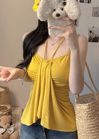 Fine Yellow Silm Fit Cotton Halter Tops Summer