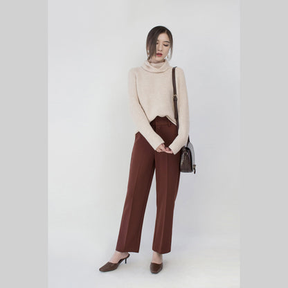 Feiner beige Pullover Übergrößen Kleidung High Neck Strickblusen 2018 Baggy Wintershirt