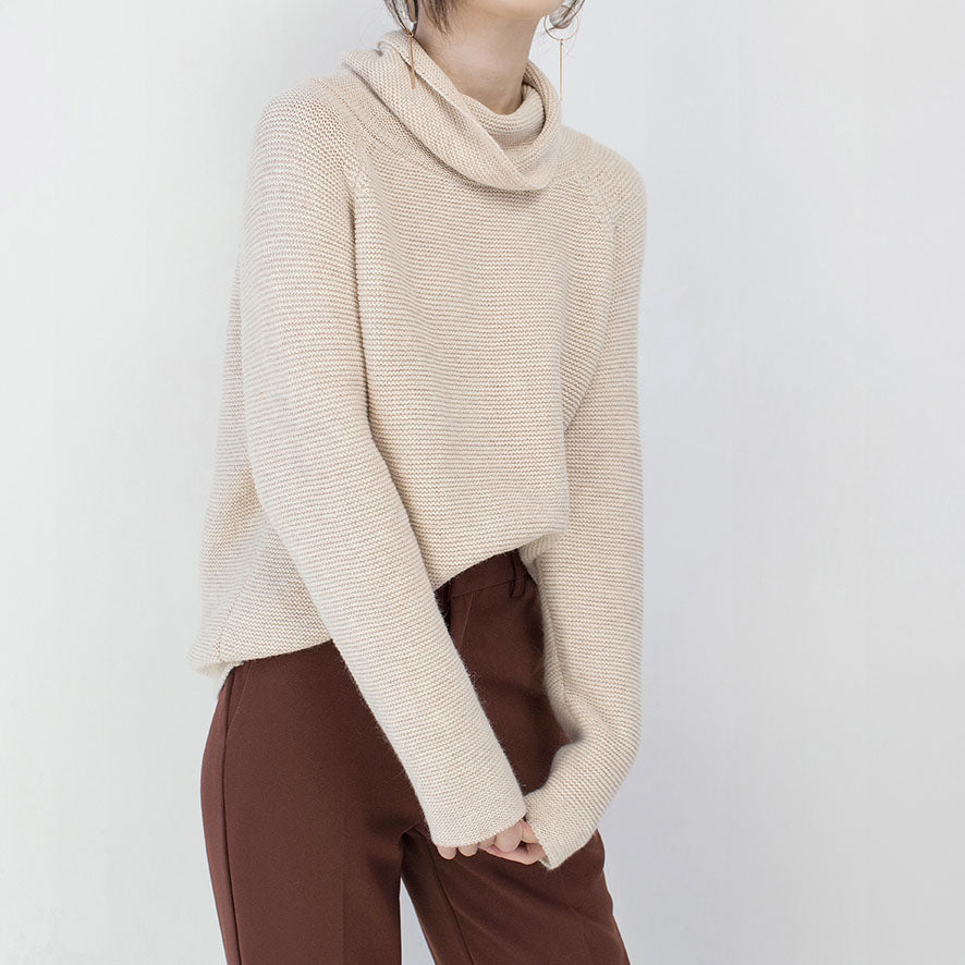 Feiner beige Pullover Übergrößen Kleidung High Neck Strickblusen 2018 Baggy Wintershirt