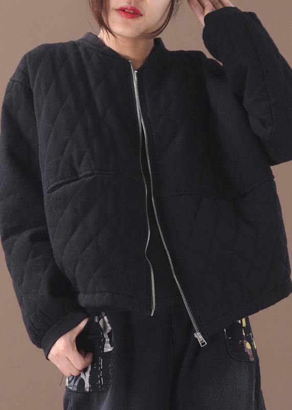 Fine black coat plus size clothing stand collar winter outwear - SooLinen