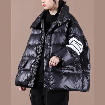 Fine black duck down coat womens parka stand collar zippered New winter outwear - SooLinen
