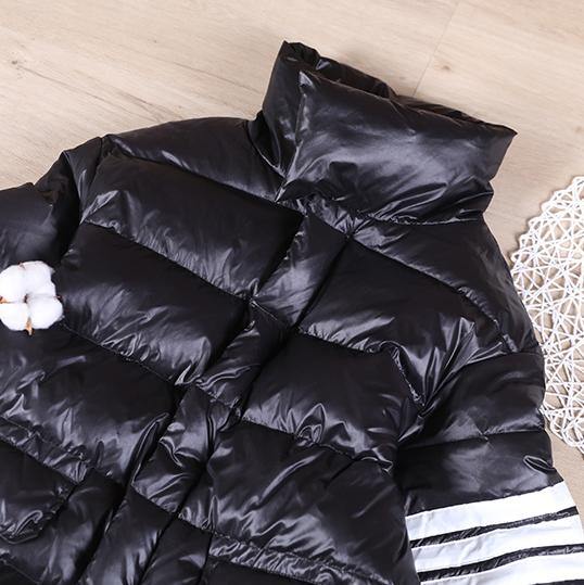 Fine black duck down coat womens parka stand collar zippered New winter outwear - SooLinen