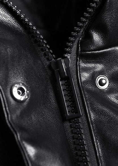 Fine black outwear plus size down jacket high neck zippered overcoat - SooLinen