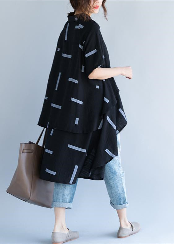 Feine schwarze Bluse aus reiner Baumwolle Oversize-Reisebluse feine Low-High-Design Kurzarm-Baumwollblusen