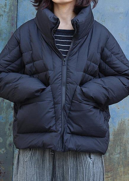 Fine black short outwear plus size clothing down jacket stand collar winter outwear - SooLinen