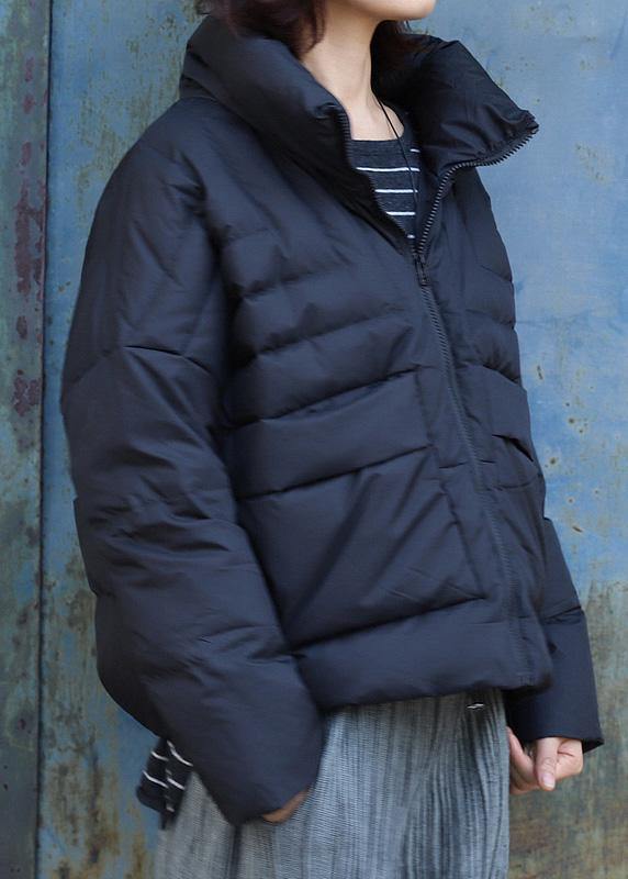 Fine black short outwear plus size clothing down jacket stand collar winter outwear - SooLinen