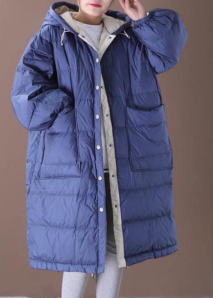 Fine blue goose Down coat plus size clothing snow jackets hooded pockets Luxury Jackets - SooLinen