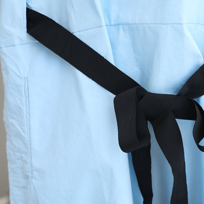 Feines blaues Leinenkleid Übergrößenkleidung Leinenkleidungskleid Boutique seitlich offene Taillenbinde Leinen-Baumwollkleid