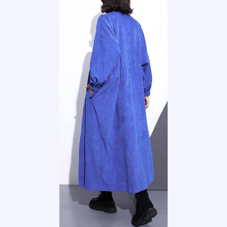 Feiner blauer langer Mantel in Übergröße Trenchcoat mit Reißverschluss und langen Ärmeln und Taschen