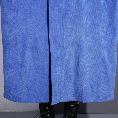 Feiner blauer langer Mantel in Übergröße Trenchcoat mit Reißverschluss und langen Ärmeln und Taschen
