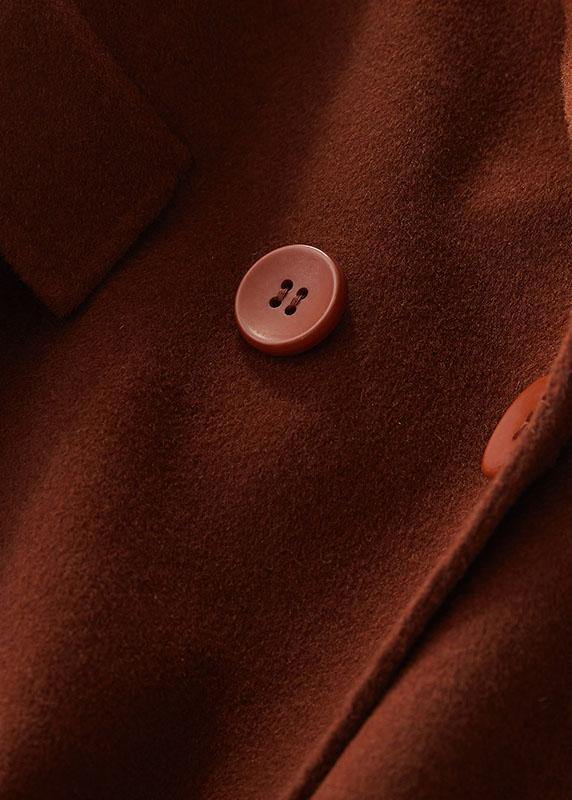 Fine chocolate woolen coats oversize mid-length coats back open coat lapel collar - SooLinen