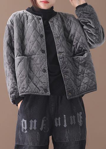Fine gray winter outwear plus size clothing Jackets & Coats o neck thick outwear - SooLinen