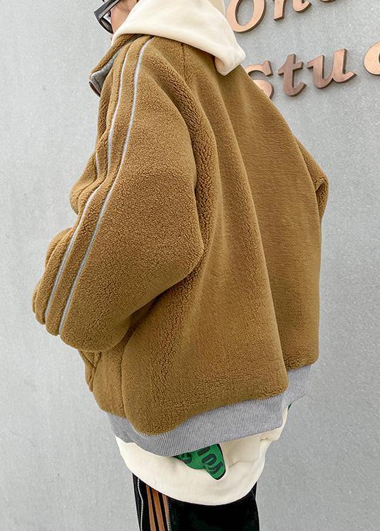 Fine khaki Wool winter jackets lapel zippered women coats - SooLinen