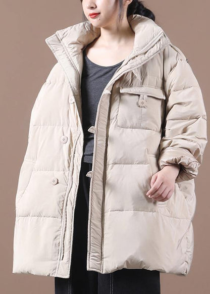 Fine khaki plus size clothing parka hooded zippered Elegant winter outwear - SooLinen