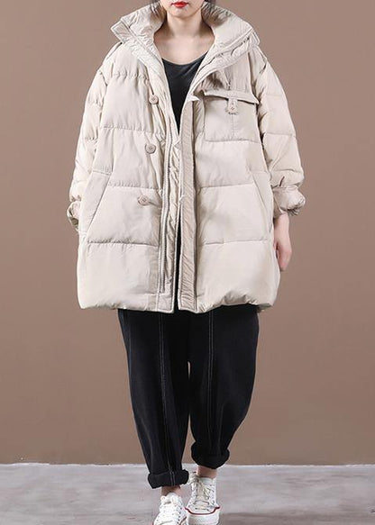 Fine khaki plus size clothing parka hooded zippered Elegant winter outwear - SooLinen