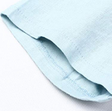 Feines Leinenkleid übergroßes kurzärmliges besticktes Flachskleid mit unregelmäßigem blauen Muster