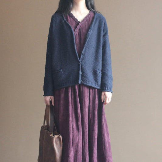 Feine marineblaue Strickpullover in Übergröße Feine Strickjacken Bluse mit V-Ausschnitt