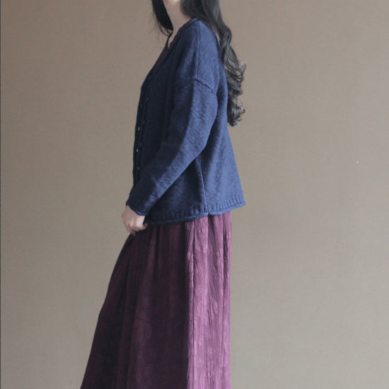 Feine marineblaue Strickpullover in Übergröße Feine Strickjacken Bluse mit V-Ausschnitt