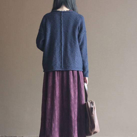 Feine marineblaue Strickpullover in Übergröße Feine Strickjacken Bluse mit V-Ausschnitt