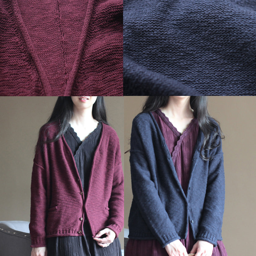 Feine marineblaue Strickpullover in Übergröße Feine Strickjacken Bluse mit V-Ausschnitt