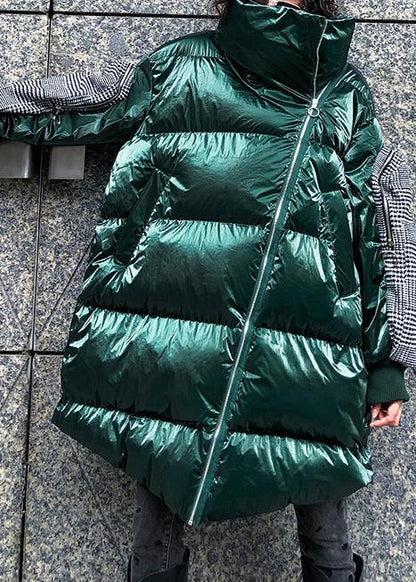 Fine oversize Jackets & Coats winter coats green thick high neck Parkas for women - SooLinen