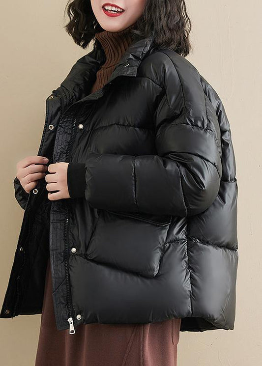 Fine oversize winter outwear black patchwork stand collar warm coat - SooLinen