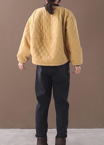 Fine oversized winter jacket outwear yellow stand collar casual outfit - SooLinen