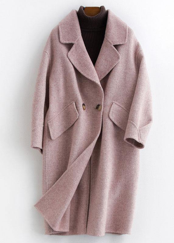 Fine pink Woolen Notched Coat Women oversize mid-length pockets coats - SooLinen