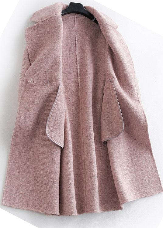 Fine pink Woolen Notched Coat Women oversize mid-length pockets coats - SooLinen