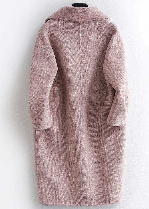 Fine pink Woolen Notched Coat Women oversize mid-length pockets coats - SooLinen