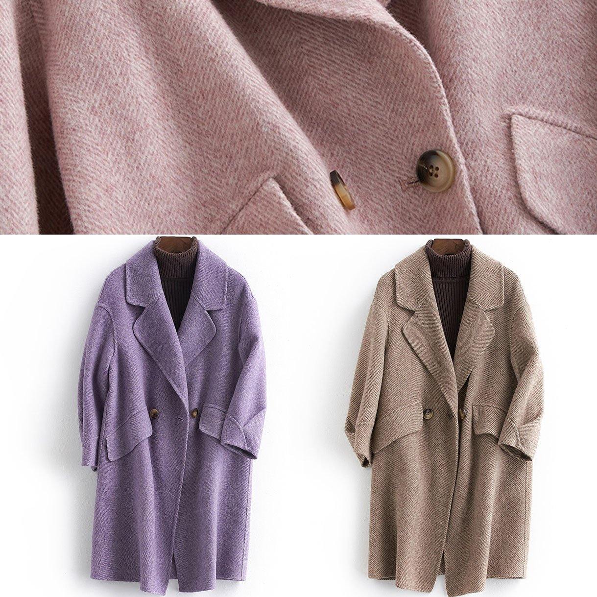 Fine pink Woolen Notched Coat Women oversize mid-length pockets coats - SooLinen