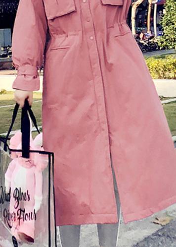 Fine pink warm winter coat plus size parka hooded flare sleeve women overcoat - SooLinen