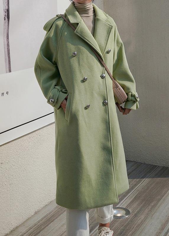 Fine plus size Winter coat back open coats green double breast wool coat for woman - SooLinen